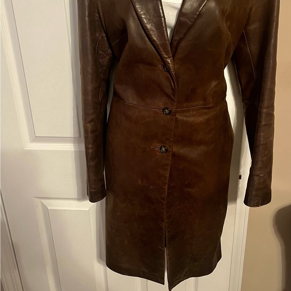 Long Express leather brown jacket - Picture 2 of 2